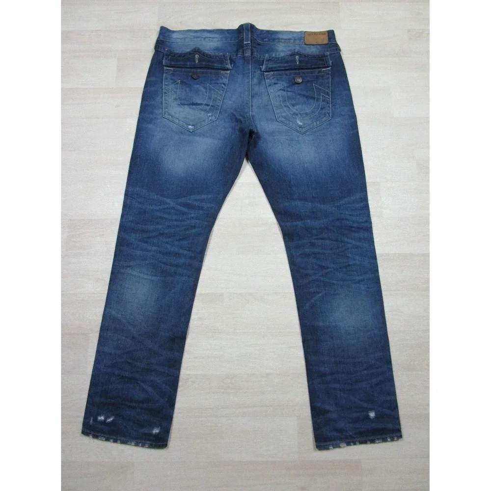 True Religion Men's Designer Jeans - Geno Relaxed Slim USA Black Size 42x34 Blue